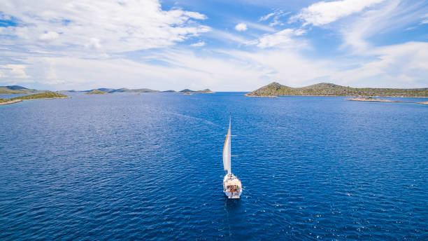 istock Sailing with sailboat, view from drone 1477184283