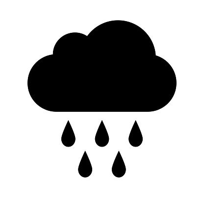 Rain silhouette icon. Heavy rain. Rainy day. Editable vector.