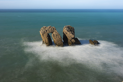 Urros de Liencres on the broken coast in front of the Cantabrian sea, Cantabria