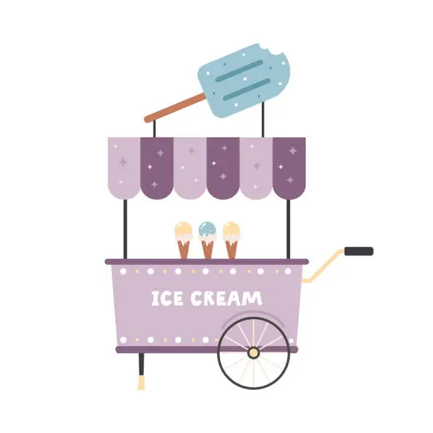 Vector illustration of Vector illustration of colorful kiosk, carriage with ice cream