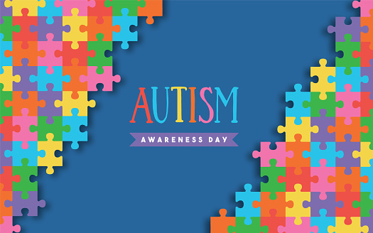 Autism awareness day greeting card illustration of paper cut colorful puzzle background. Kid education concept, different learning ability. Support event on april 2.