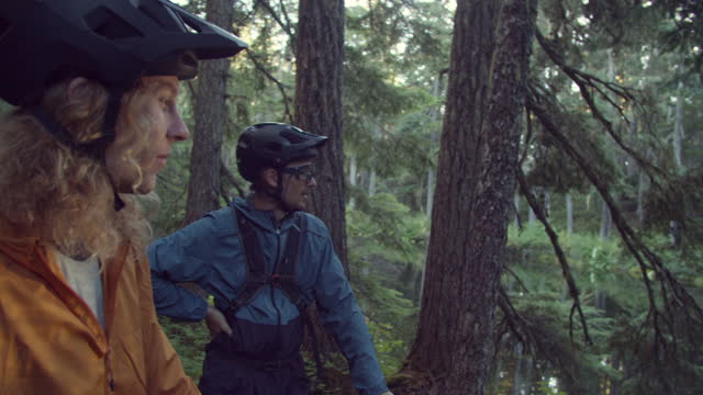 Two mountainbiker in forest