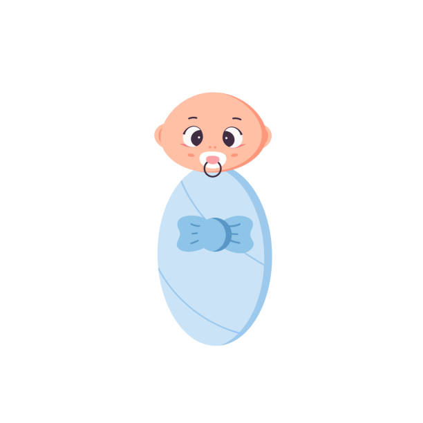 青い毛布を着た小さな男の子のベクターイラスト。白い背景に生まれたばかりの赤ちゃんのイラスト - playground cute baby blue点のイラスト素材／クリップアート素材／マンガ素材／アイコン素材