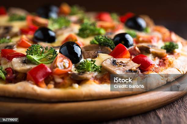 Pizza Stock Photo - Download Image Now - Pizza, Edible Mushroom, Black Olive