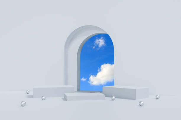 istock Minimal abstract geometric podium white background for product presentation. display stand stock 3D illustration background 1477191622