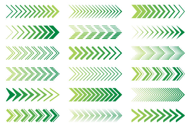 Arrows Set of green arrows. Vector design elements, different shapes. road chevron warning signs stock illustrations