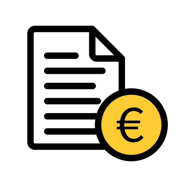 Vector illustration of Modern euro coin and file icon. Vector.