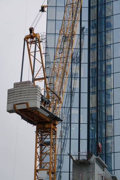 Crane on the background of the wall stock photo