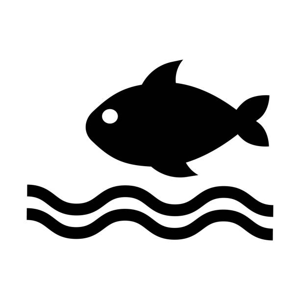 ilustrações de stock, clip art, desenhos animados e ícones de sea and fish silhouette icon. vector. - tuna fish silhouette saltwater fish