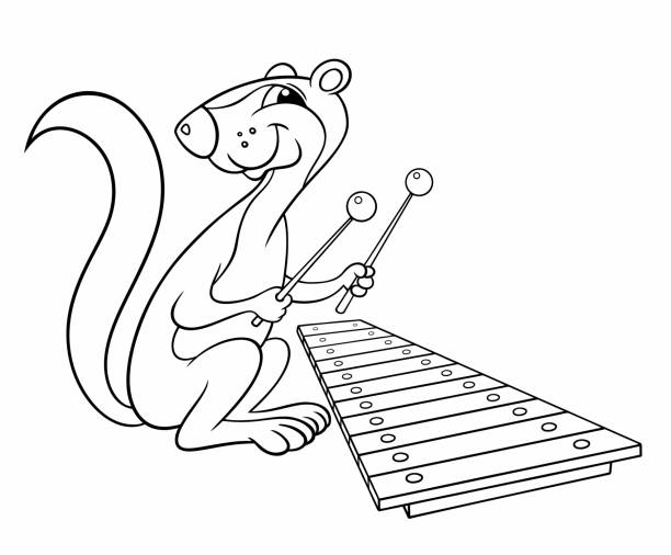 Cartoon animals. Vector outline image for coloring, isolated on white. Cartoon Xerus plays the xylophone. Xerus is a funny musician. Xerus is a funny musician. Cartoon animals. Cartoon Xerus plays the xylophone. Vector outline image for coloring, isolated on white. african ground squirrel stock illustrations