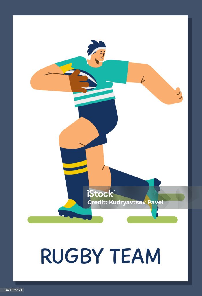 Simple Rugby Posters Rugby Player Running With Ball Poster Template Flat Vector Illustration ...