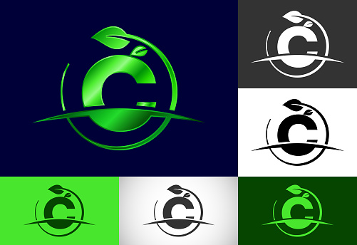 Initial C monogram alphabet with circle leaf and swoosh. Eco-friendly logo concept. Modern vector logo for ecological business and company identity