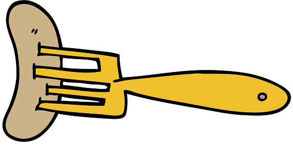 cartoon doodle banger on fork