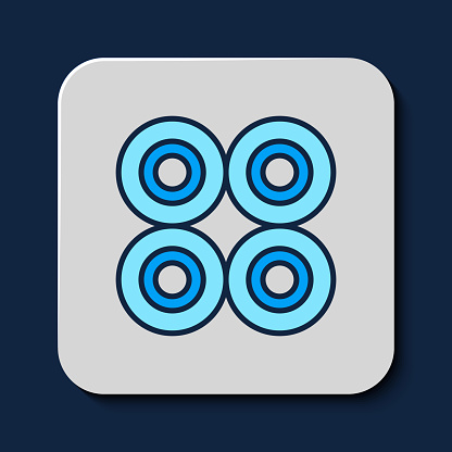 Filled outline Skateboard wheel icon isolated on blue background. Skate wheel. Vector.