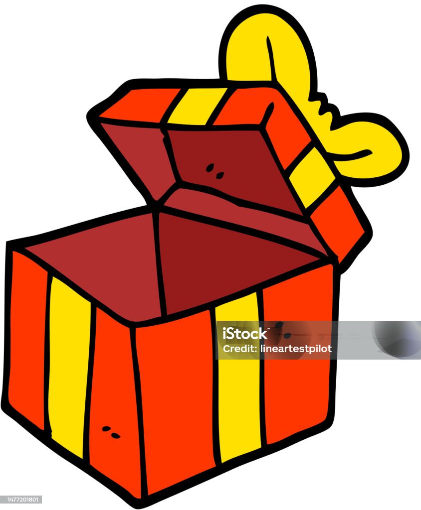 Hand Drawn Doodle Style Cartoon Open Gift Box Stock Illustration ...