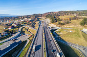 New highway with a tunnel and junction on Zakopianaka road in Poland