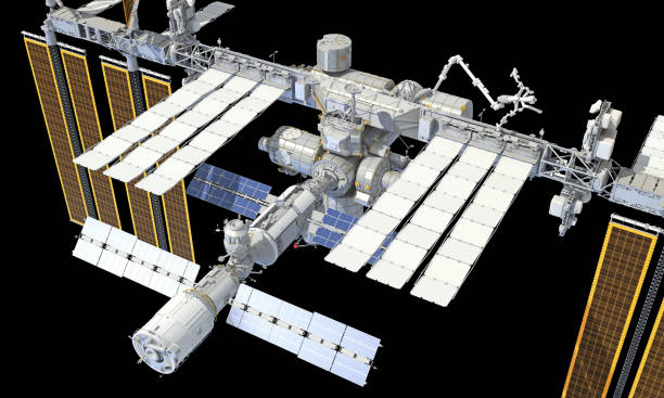 istock International Space Station ISS 3D rendering on black background 1477204133