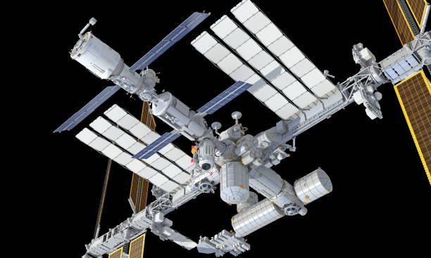 istock International Space Station ISS 3D rendering on black background 1477204145