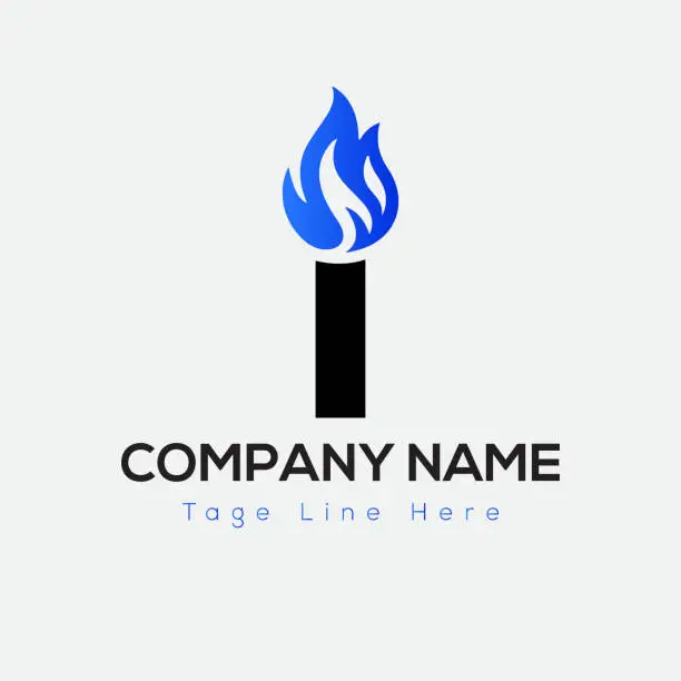 Vector illustration of Blue Fire Logo On Letter1 Template. Blue Fire On 1 etter, Initial Fire Sign Concept