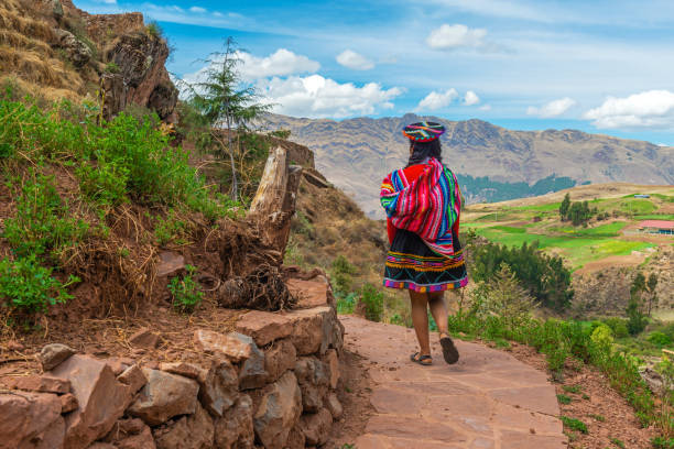 Indigenous Woman, Inca Trail, Peru stock photo