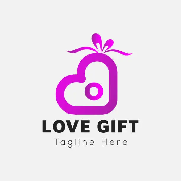 Vector illustration of Love Gift Logo On Letter O Template. Gift On O Letter, Initial Gift Sign Concept