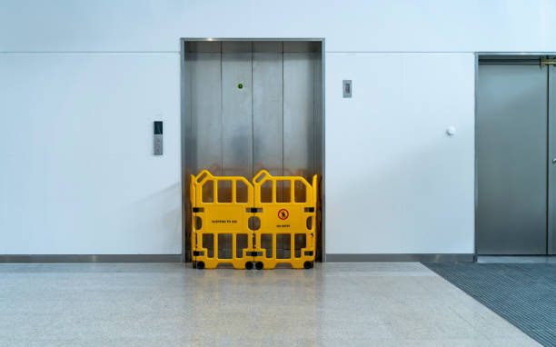 suspend to use and no entry sign near an lift, warning sign stock photo