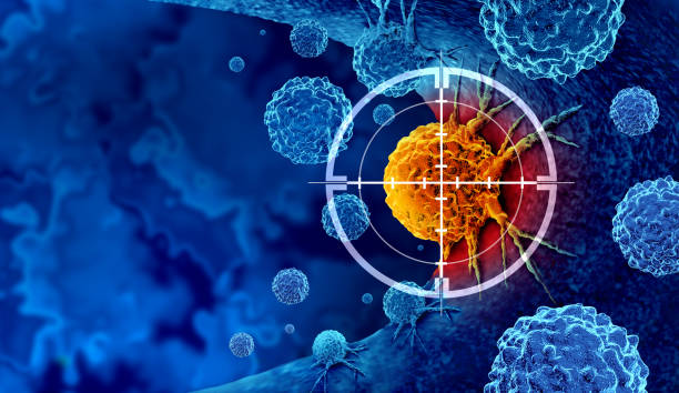 Cancer Detection Cancer detection and screening as a treatment for malignant cells with a biopsy or testing caused by carcinogens and genetics with a cancerous cell as an immunotherapy symbol as a 3D render. oncology stock pictures, royalty-free photos & images