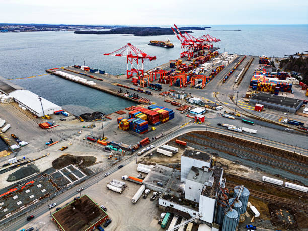 Aerial View of Docking Container Ship