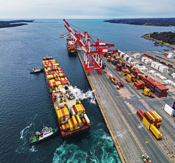 Aerial View of Docking Container Ship