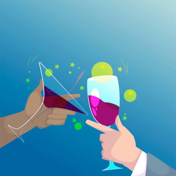 illustration of two glasses toasted with liquor the celebration of a new year