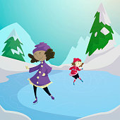 istock illustration of happy people in the snow doing different activities in this beautiful winter time, 1477219399