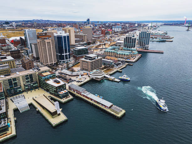 istock Aerial View of Ferry Leaving Waterfront 1477219541
