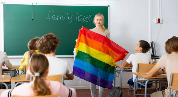 istock Teacher explaining lgbt theme to children during lesson 1477219604