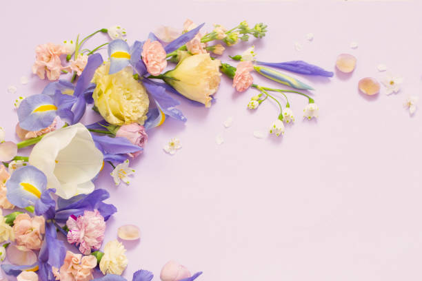 istock beautiful spring flowers on paper background 1477223257