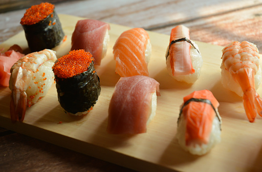 Detail Shot of Nigiri Sushi, Hand Rolled Sushi, Tuna Maki