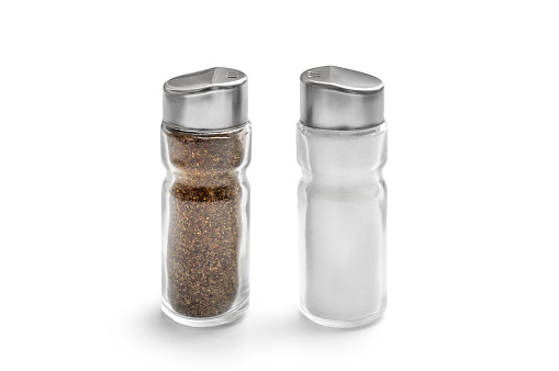 Salt and pepper shakers on a white background.