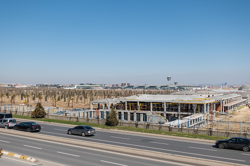 Istanbul,Turkey- March 27 ,2023:Constructions Continue at Ataturk Airport.This airport has been closed for flights recently. 'Millet Bahçesi' and a hospital have started to be built on one side.