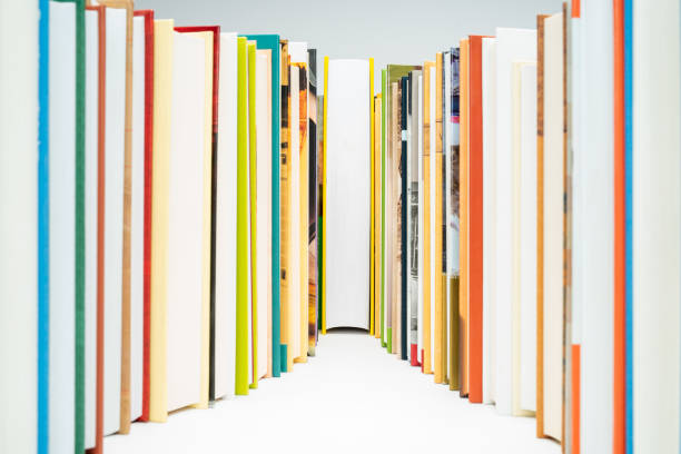 Row of Hardcover Books in Library Close-up