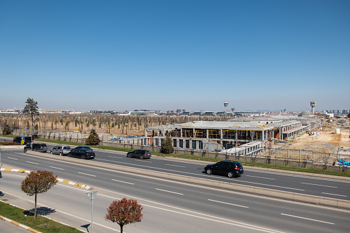 Istanbul,Turkey- March 27 ,2023:Constructions Continue at Ataturk Airport.This airport has been closed for flights recently. 'Millet Bahçesi' and a hospital have started to be built on one side.