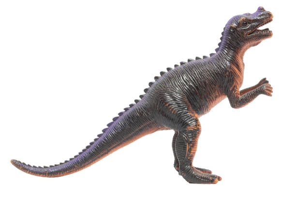 istock Worn plastic dinosaur in profile isolated on a white background. Allosaurus 1477229366