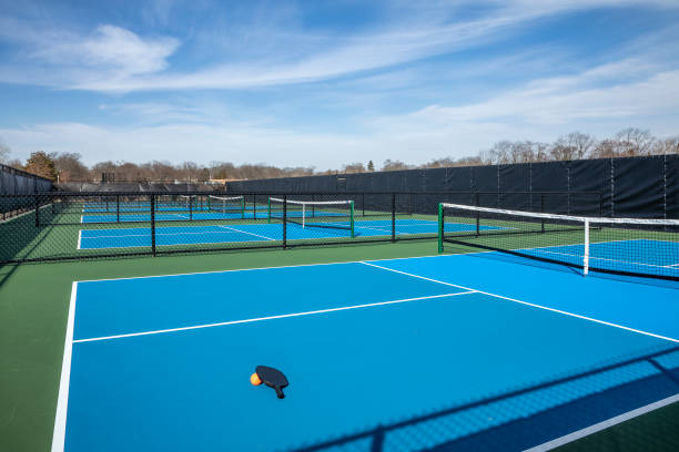 istock Pickleball Court with Paddle and Ball 1477230738