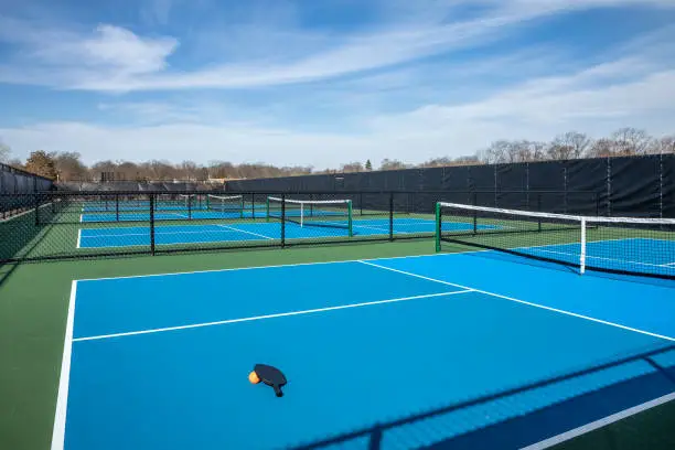 Photo of Pickleball Court with Paddle and Ball