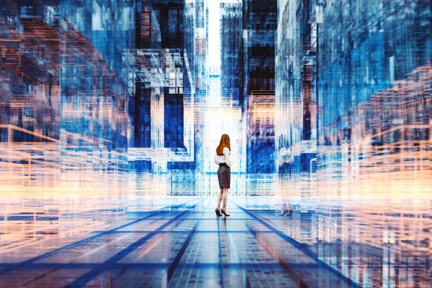 istock Woman standing in VR environment 1477234411