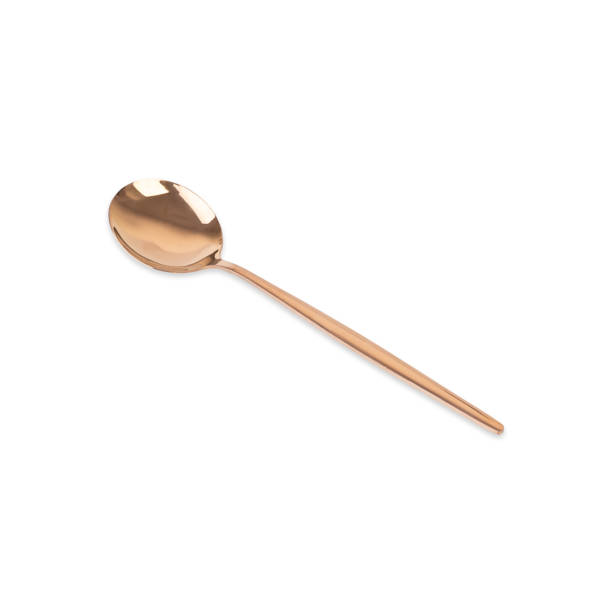 istock Golden metal spoon isolated over white background 1477236093