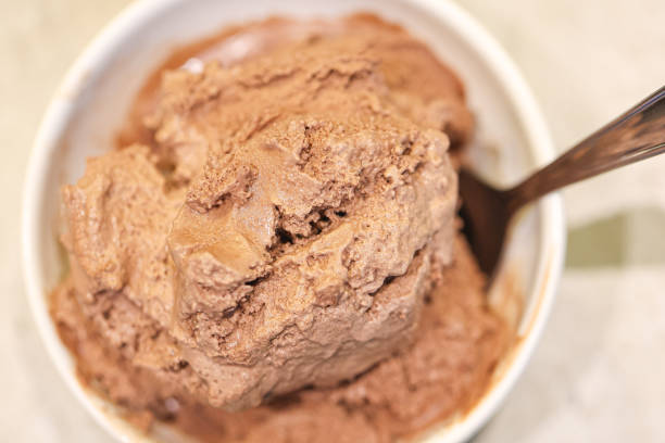 istock Chocolate ice cream in a white bowl. 1477241311