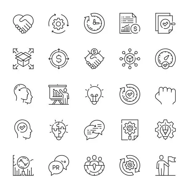 Vector illustration of Line Icon Set of Employee Goals