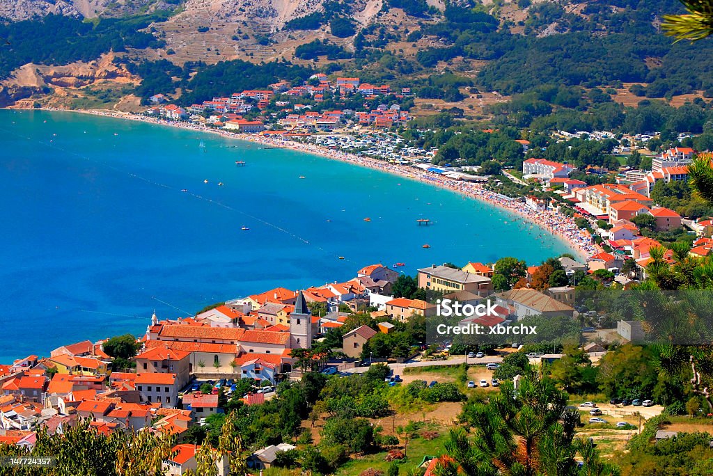 Adriatic Town of Baska aerial panorama Adriatic Town of Baska aerial panorama, Island Krk, Croatia Adriatic Sea Stock Photo