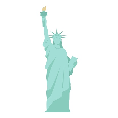 Statue of Liberty vector illustration. Flat image - famous sightseeing - green sculpture on Liberty Island in New York Harbor. United States, USA, travel, independence, freedom concepts.