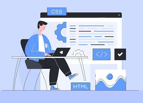 Flat Design Cartoon Illustration Web Development Concept Stock ...