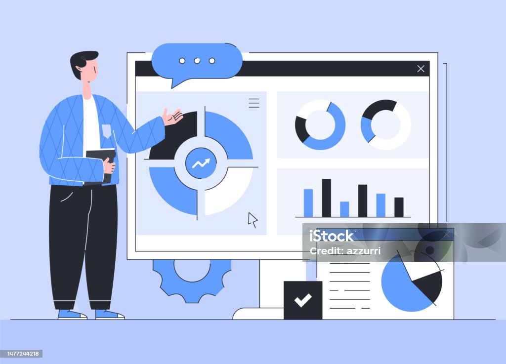 Flat Design Cartoon Illustration Data Analysis Process Concept Stock ...